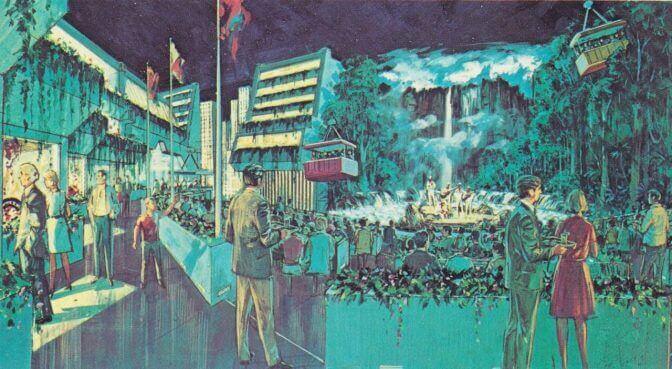 Concept artwork for the scrapped Venezuela Pavilion at Epcot at Walt Disney World in Lake Buena Vista, Florida